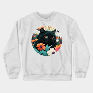 Floral Kitty - Black Cat Filled With Flowers Crewneck Sweatshirt